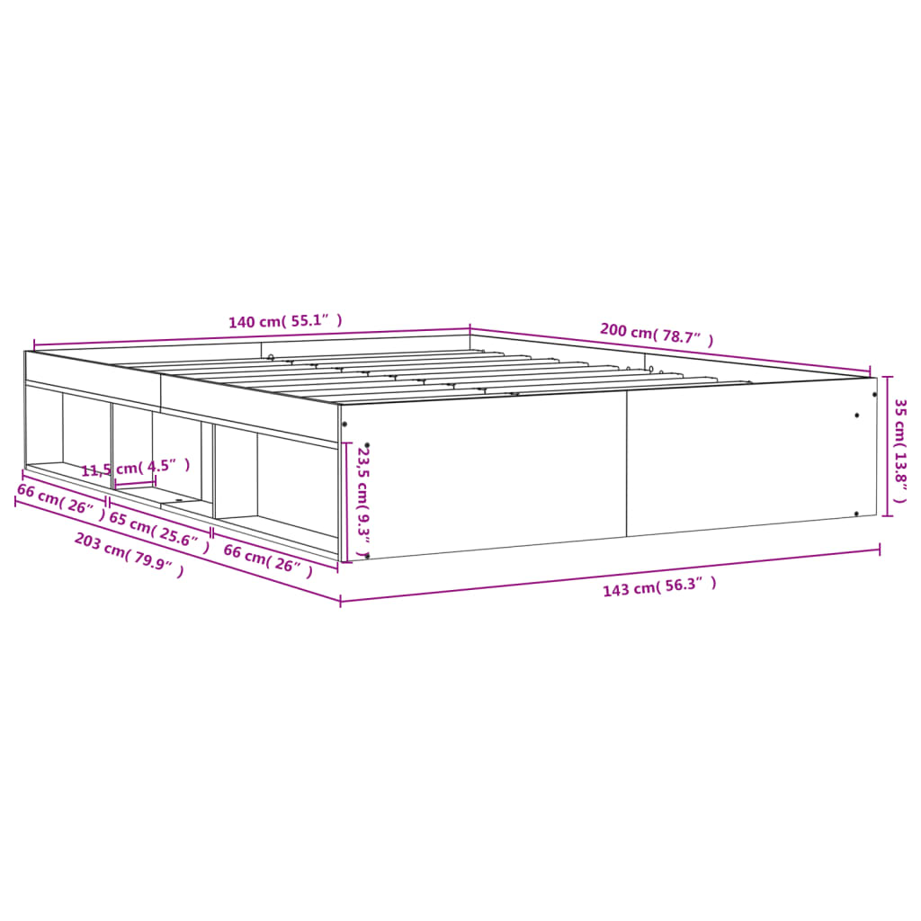 Estrutura de cama 140x200 cm cinza sonoma