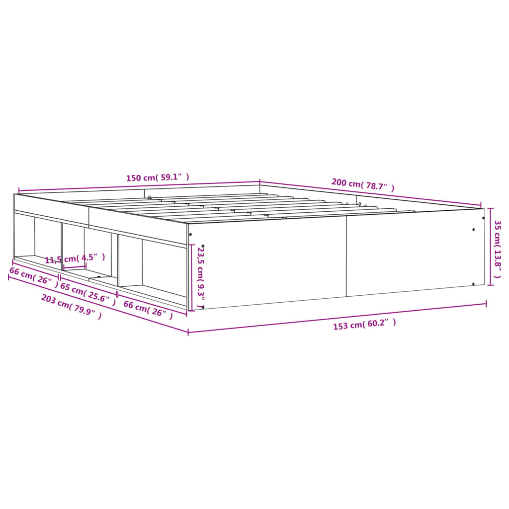 Estrutura de cama king 150x200 cm carvalho castanho