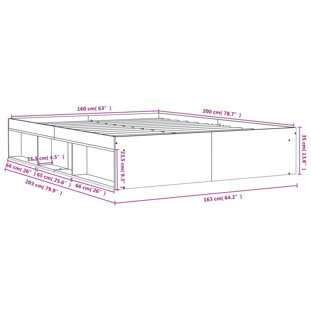 Estrutura de cama 160x200 cm cinza cimento