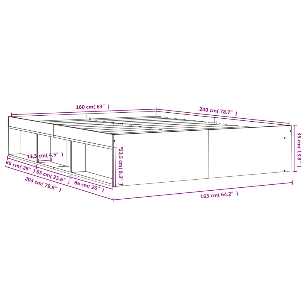 Estrutura de cama 160x200 cm cinza sonoma