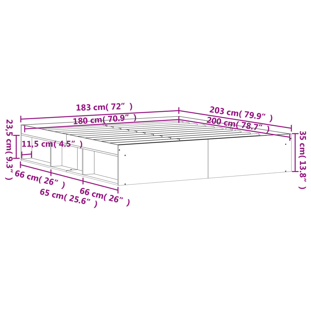 Estrutura de cama super king size 180x200 cm carvalho fumado