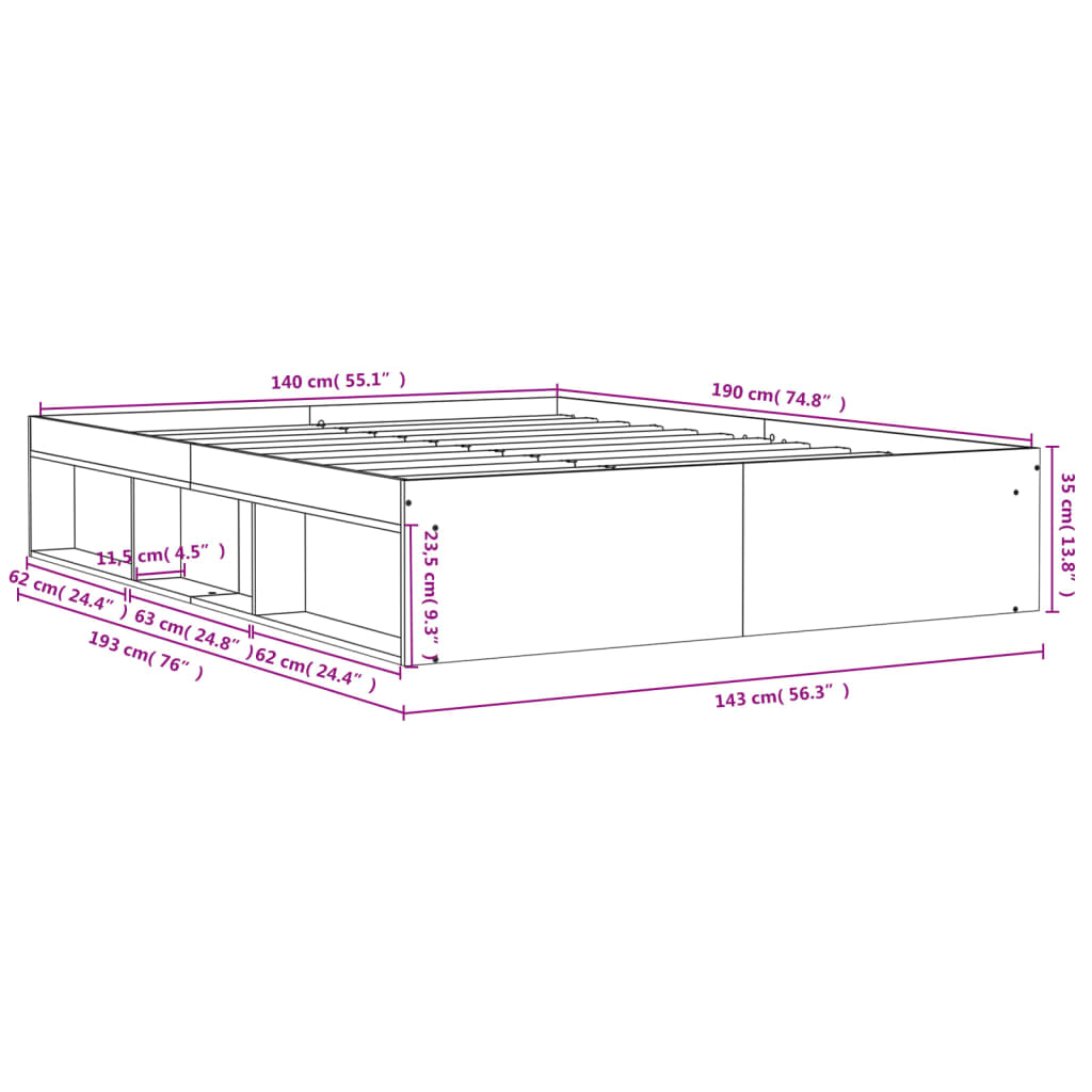 Estrutura de cama 140x190 cm branco