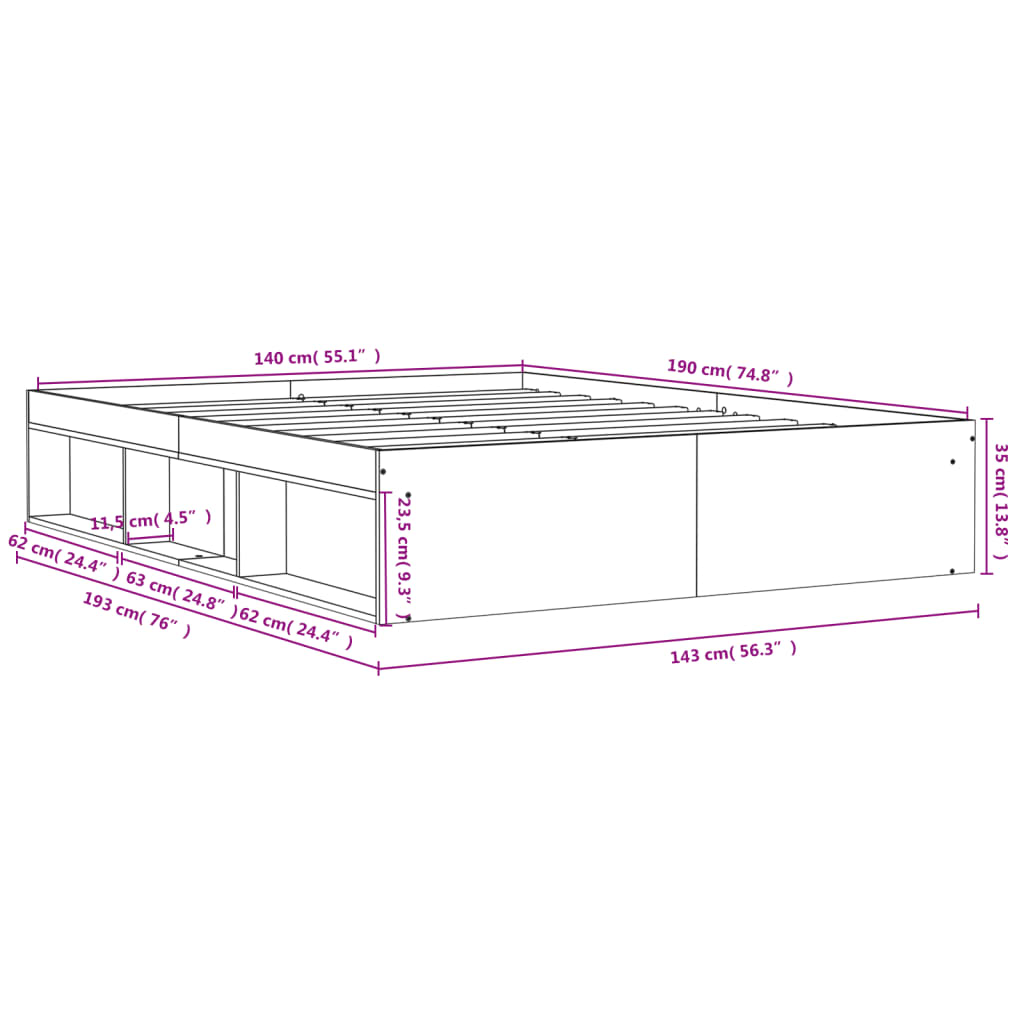 Estrutura de cama 140x190 cm cinza cimento