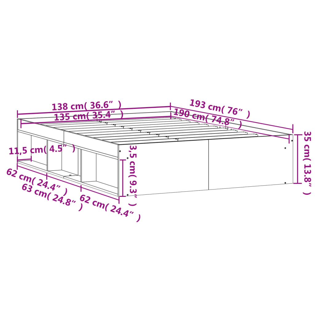 Estrutura de cama de casal 135x190 cm preto