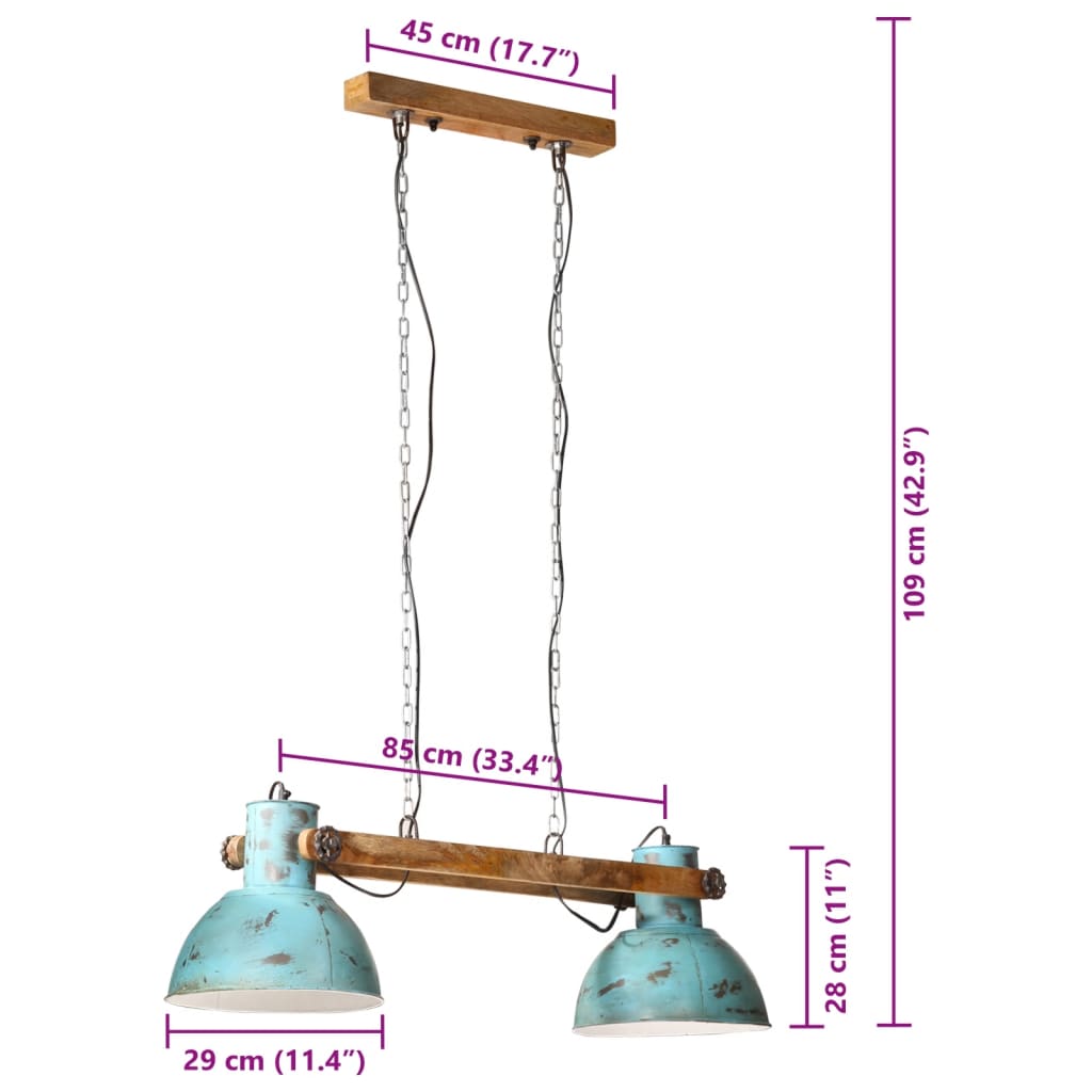 Candeeiro suspenso 25 W 85x28x109 cm E27 azul desgastado