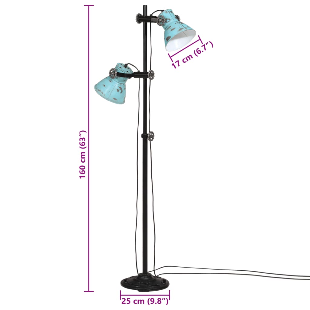 Candeeiro de pé 25 W 25x25x90/160 cm E27 azul desgastado