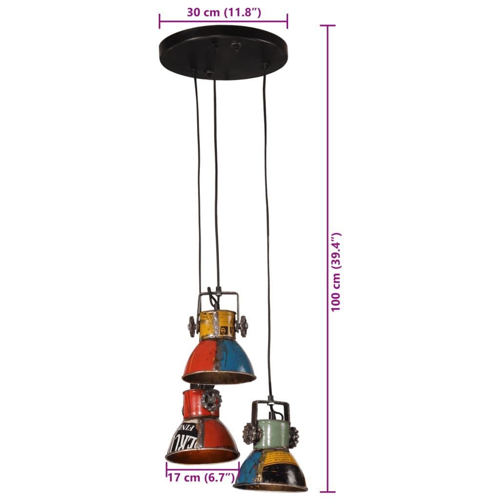 Candeeiro suspenso 25 W 30x30x100 cm E27 multicolorido