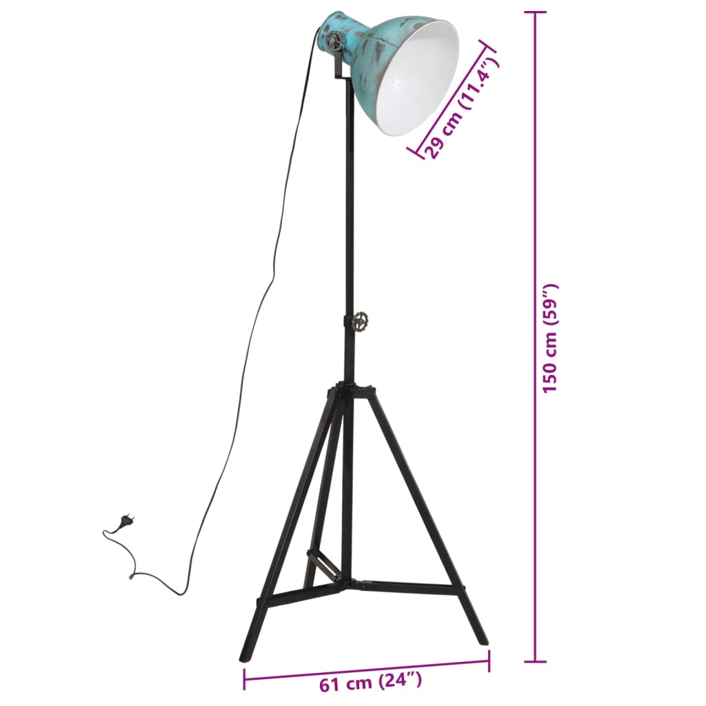 Candeeiro de pé 25 W 61x61x90/150 cm E27 azul desgastado