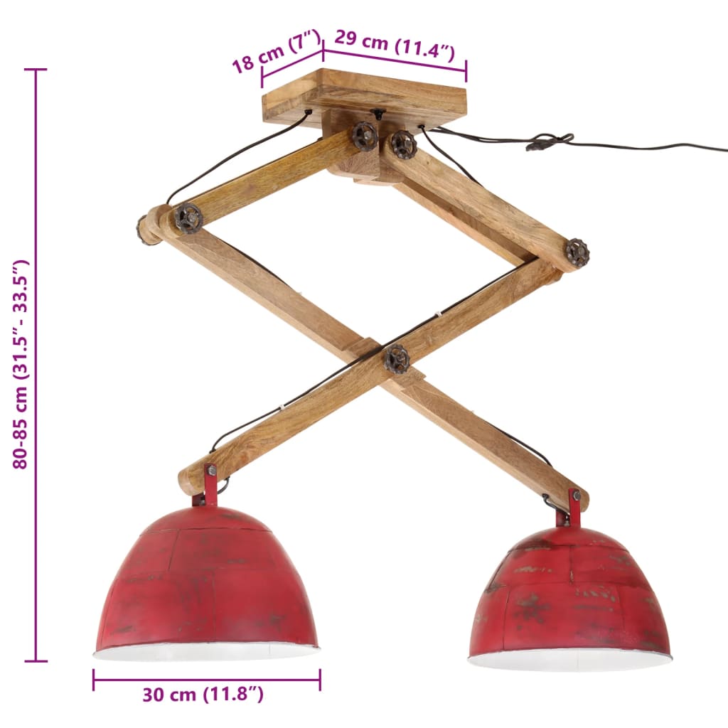 Candeeiro de teto 25 W 29x18x85 cm E27 vermelho desgastado