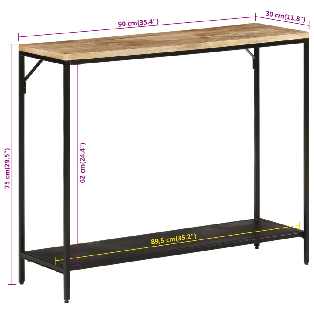 Mesa consola 90x30x75 cm madeira mangueira áspera maciça/ferro