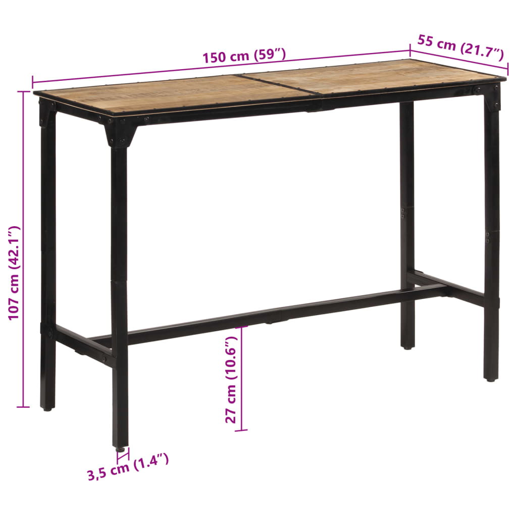 Mesa de bar 150x55x107 cm madeira de mangueira áspera maciça