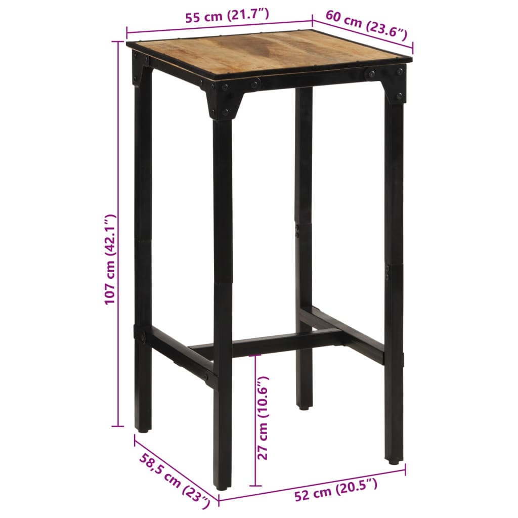 Mesa de bar 60x55x107 cm madeira de mangueira áspera maciça