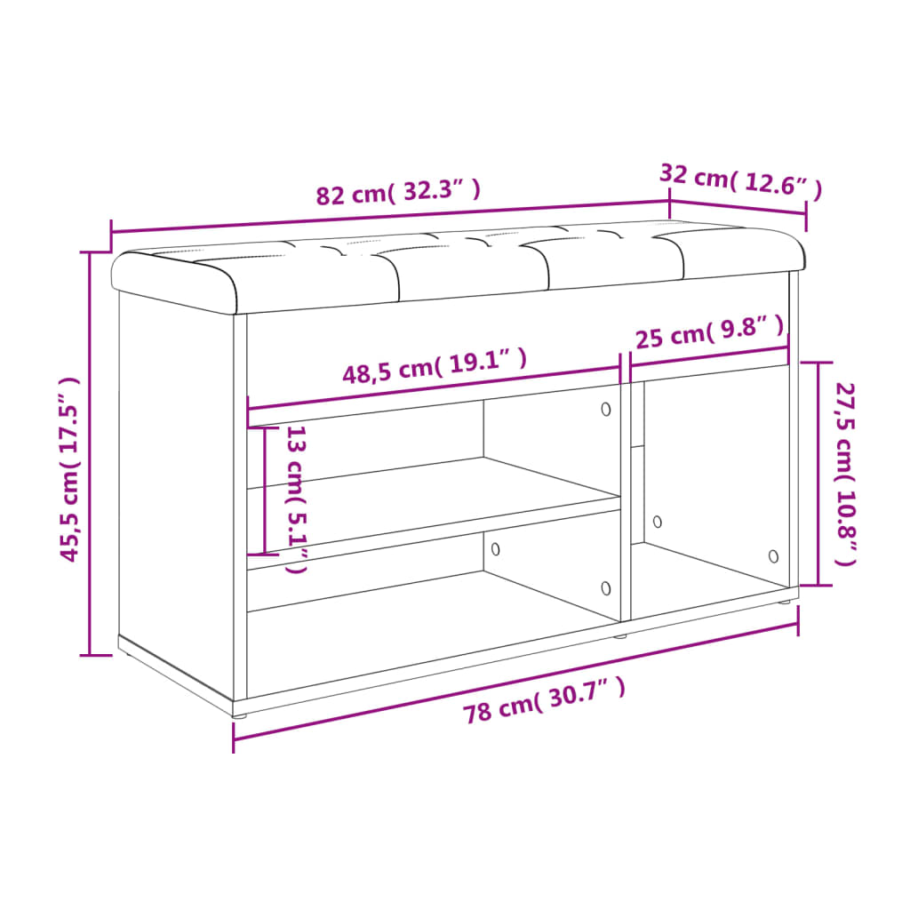 Banco sapateira 82x32x45,5 cm derivados de madeira branco