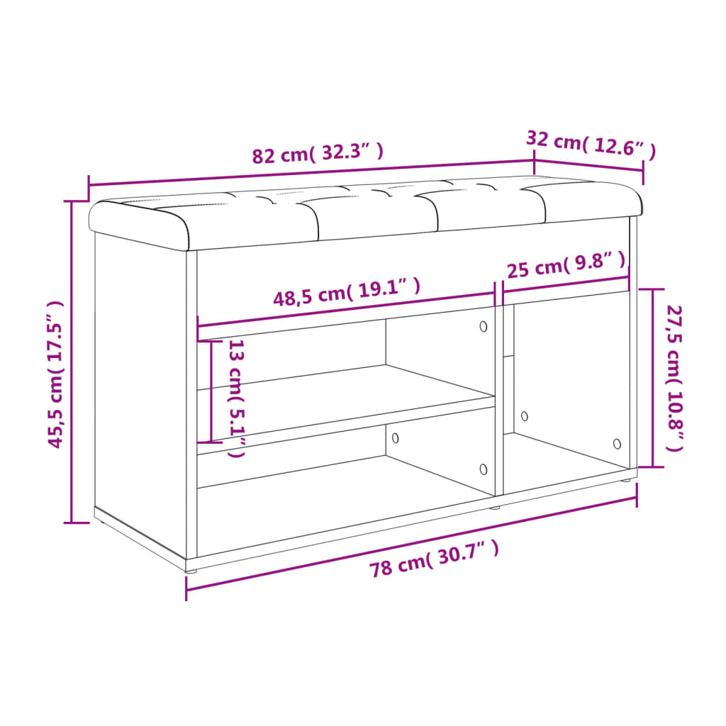 Banco sapateira 82x32x45,5 cm derivados madeira carvalho sonoma