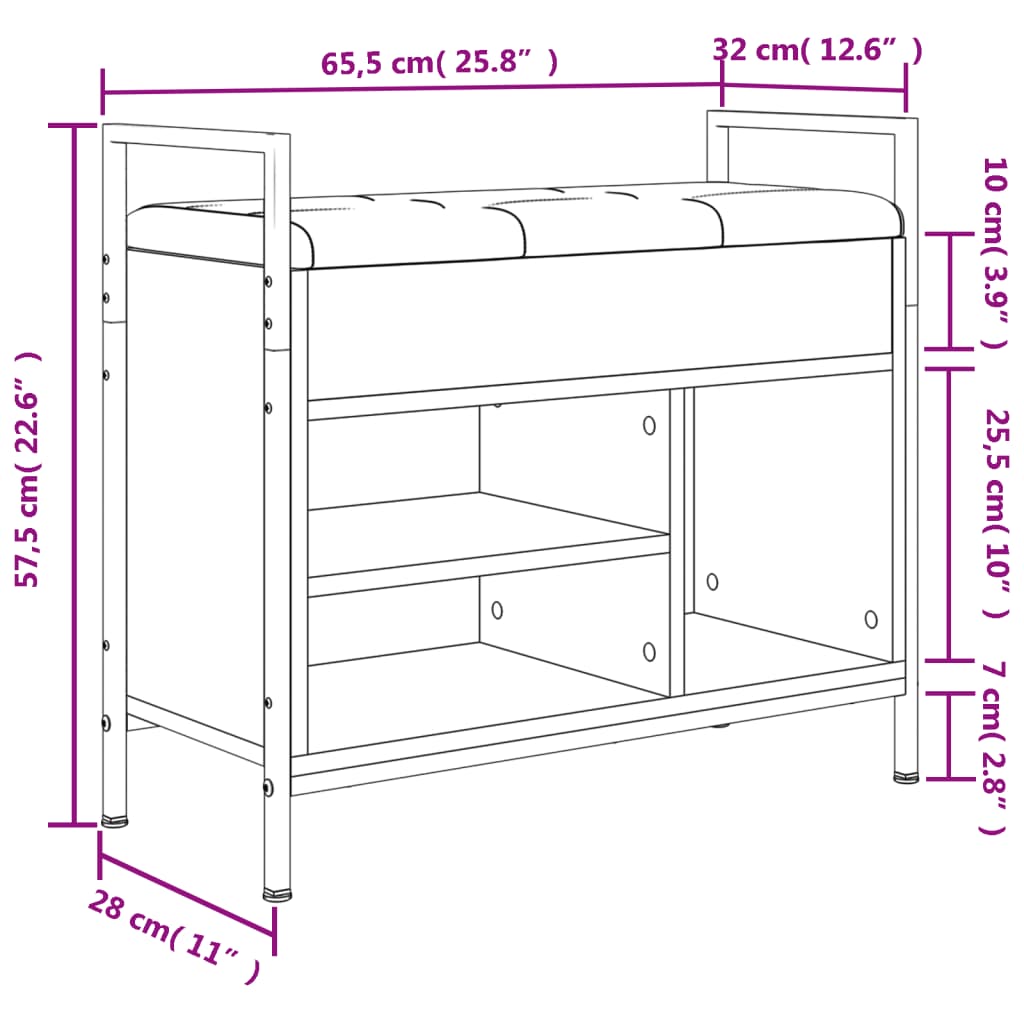 Banco sapateira 65,5x32x57,5cm derivado madeira cinzento sonoma