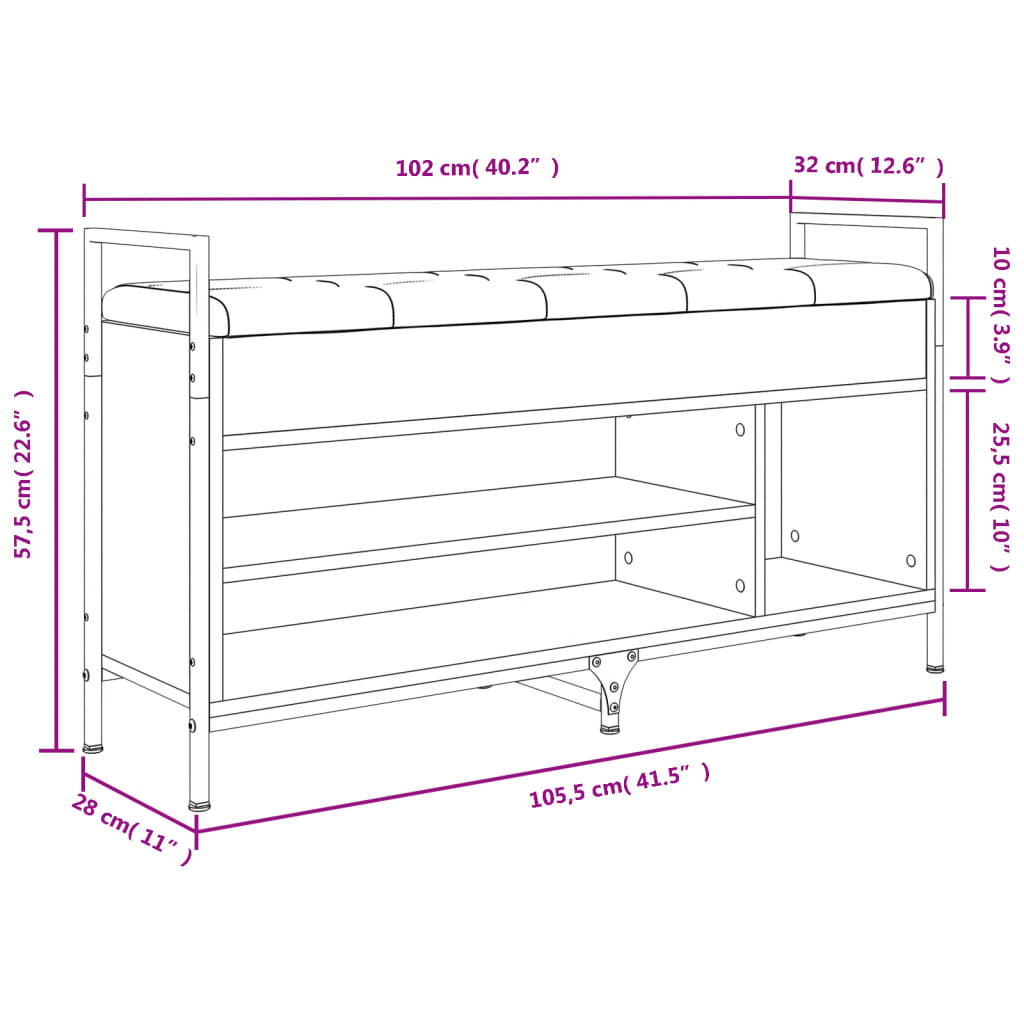 Banco sapateira 105,5x32x57,5 cm deriv. madeira cinzento sonoma