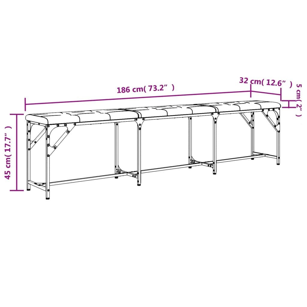 Banco de jantar 186x32x45 cm aço e tecido cinzento-escuro