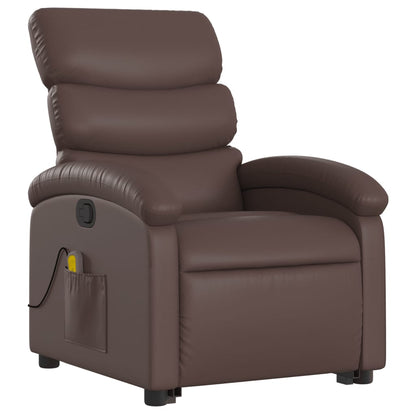 Poltrona Relax York Elevatória com 6 Pontos de Massagens e Reclinação Manual em Couro Artificial - Castanho - Design Moderno