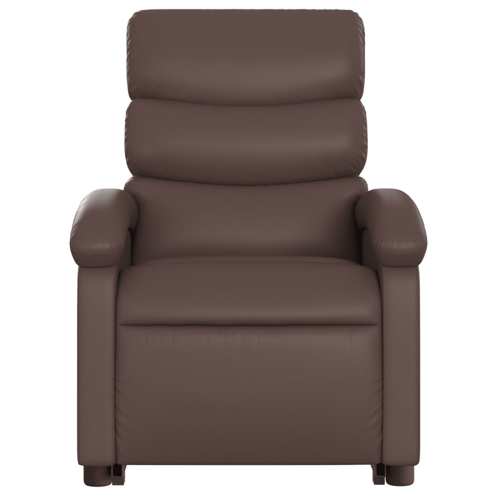 Poltrona Relax York Elevatória com 6 Pontos de Massagens e Reclinação Manual em Couro Artificial - Castanho - Design Moderno