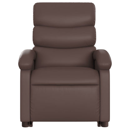 Poltrona Relax York Elevatória com 6 Pontos de Massagens e Reclinação Manual em Couro Artificial - Castanho - Design Moderno