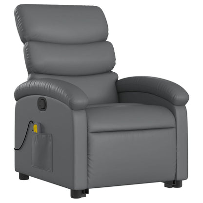 Poltrona Relax York Elevatória com 6 Pontos de Massagens e Reclinação Manual em Couro Artificial - Cinzento - Design Moderno