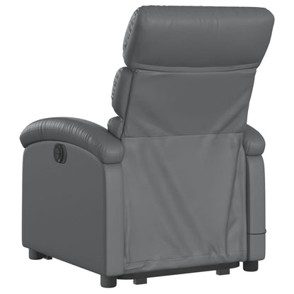 Poltrona Relax York Elevatória com 6 Pontos de Massagens e Reclinação Manual em Couro Artificial - Cinzento - Design Moderno