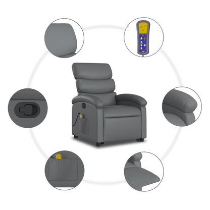 Poltrona Relax York Elevatória com 6 Pontos de Massagens e Reclinação Manual em Couro Artificial - Cinzento - Design Moderno