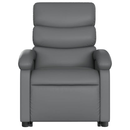 Poltrona Relax York Elevatória com 6 Pontos de Massagens e Reclinação Manual em Couro Artificial - Cinzento - Design Moderno