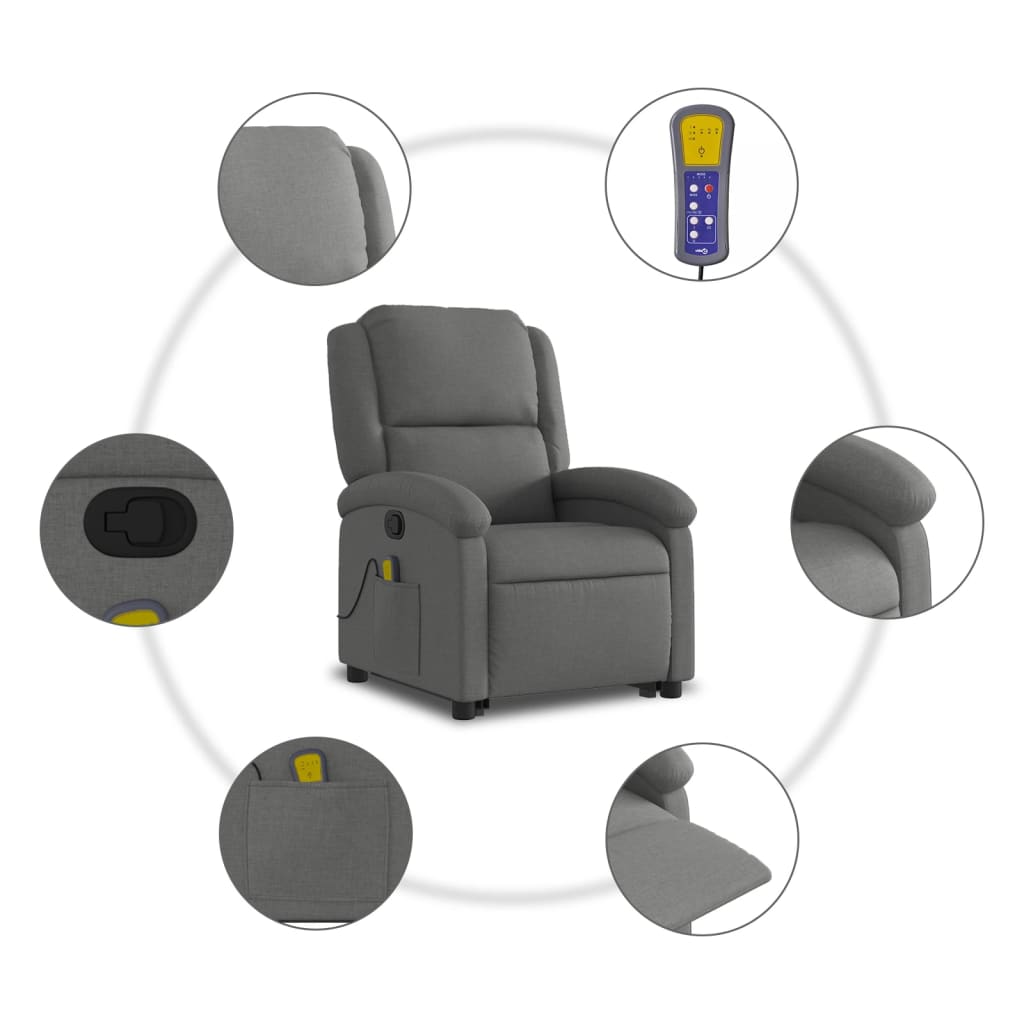 Poltrona Relax Ovar Elevatória com 6 Pontos de Massagens e Reclinação Manual em Tecido - Cinzento Escuro - Design Moderno