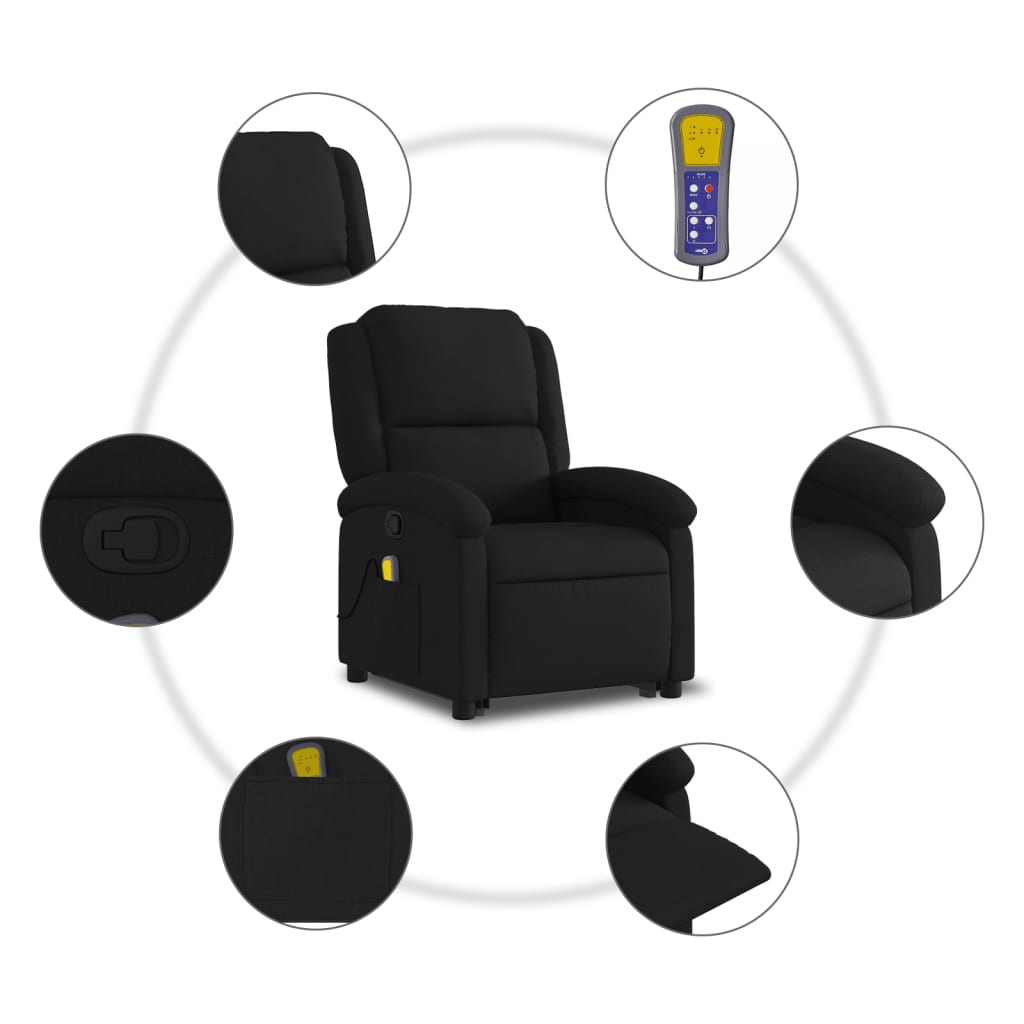 Poltrona Relax Ovar Elevatória com 6 Pontos de Massagens e Reclinação Manual em Tecido - Preto - Design Moderno