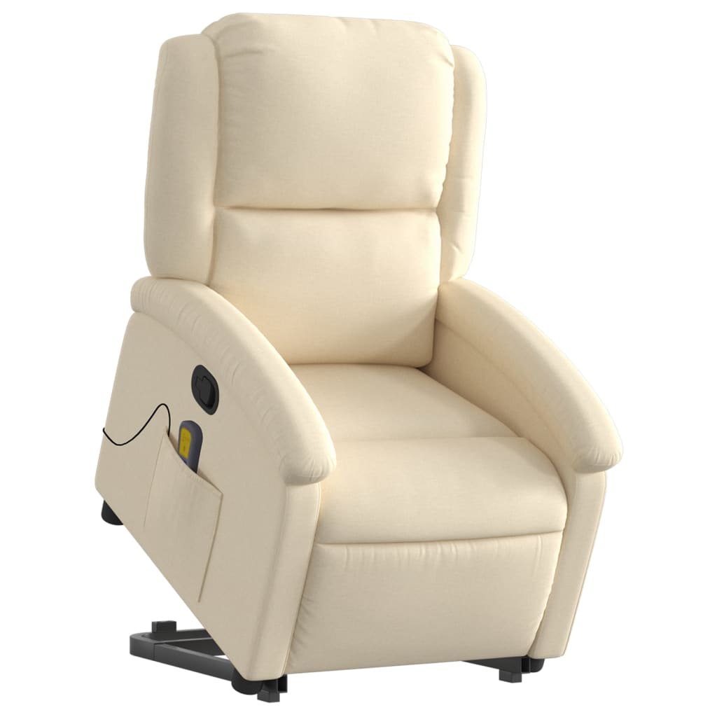 Poltrona Relax Ovar Elevatória com 6 Pontos de Massagens e Reclinação Manual em Tecido - Creme - Design Moderno