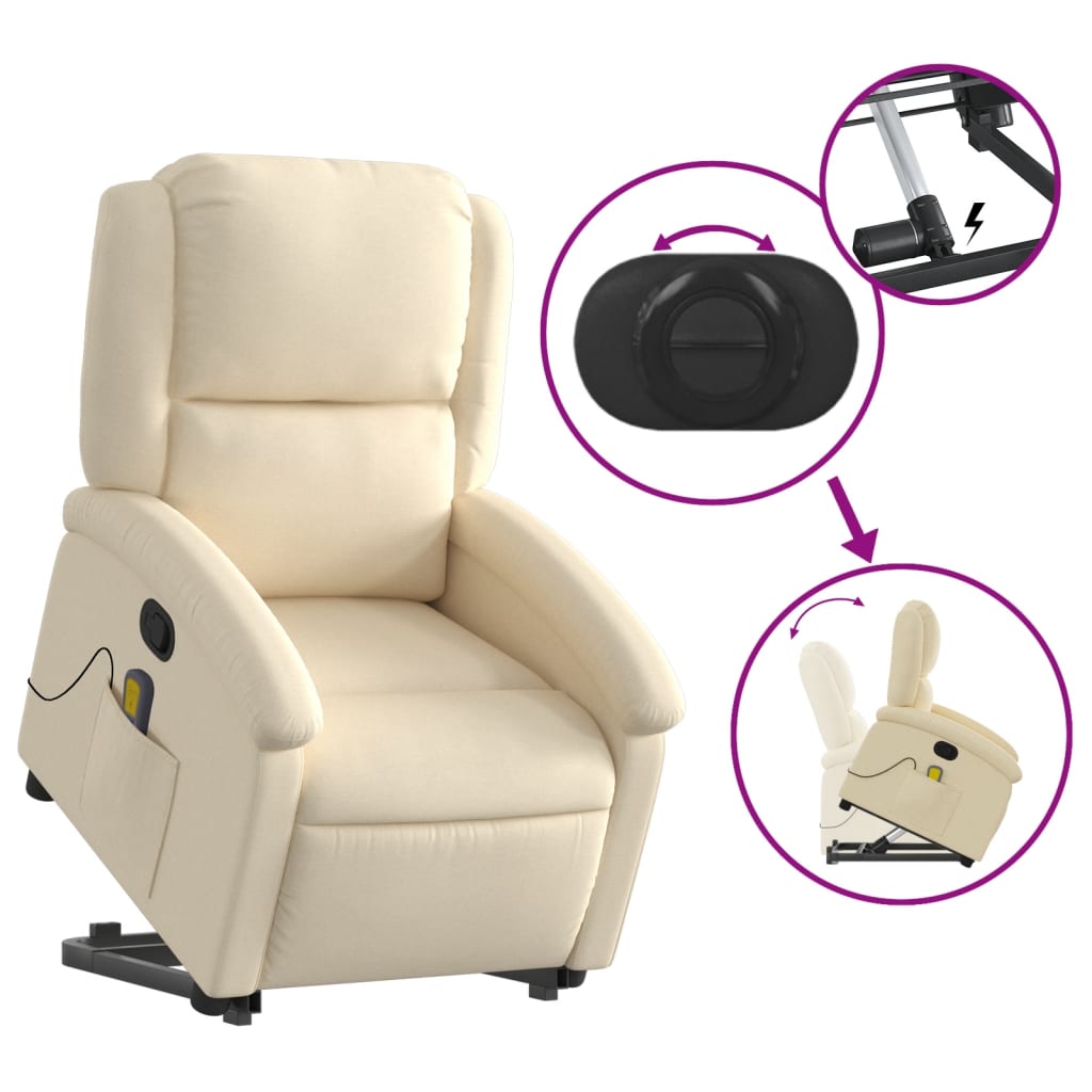 Poltrona Relax Ovar Elevatória com 6 Pontos de Massagens e Reclinação Manual em Tecido - Creme - Design Moderno