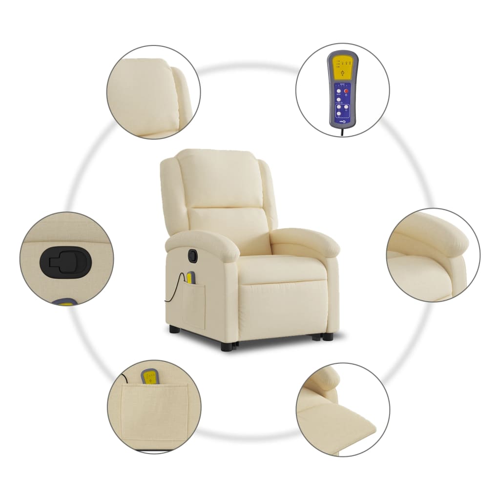 Poltrona Relax Ovar Elevatória com 6 Pontos de Massagens e Reclinação Manual em Tecido - Creme - Design Moderno