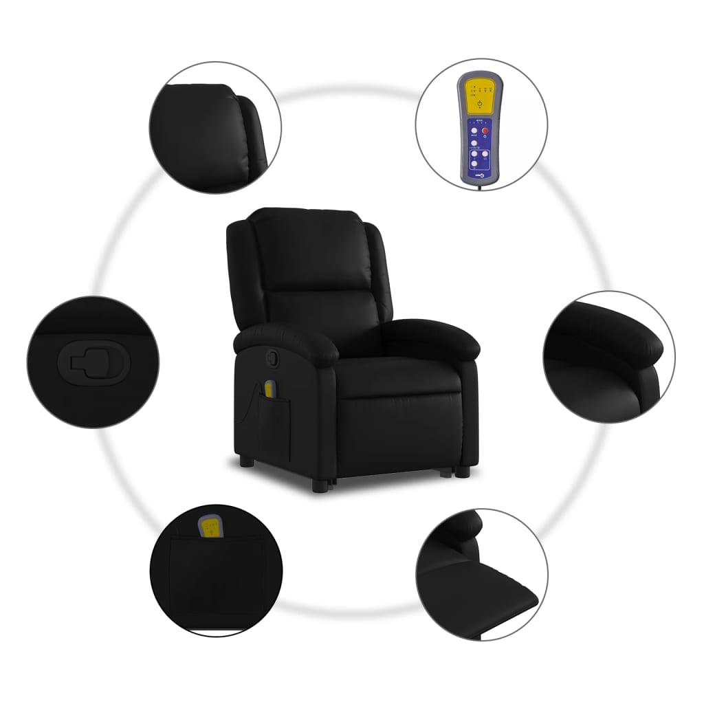 Poltrona Relax Ovar Elevatória com 6 Pontos de Massagens e Reclinação Manual em Couro Artificial - Preto - Design Moderno