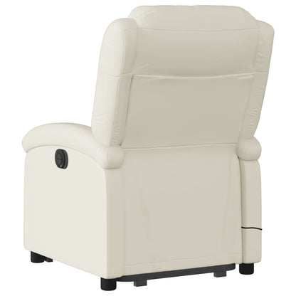 Poltrona Relax Ovar Elevatória com 6 Pontos de Massagens e Reclinação Manual em Couro Artificial - Creme - Design Moderno