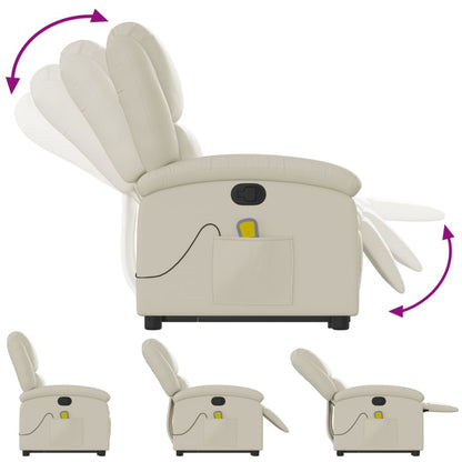 Poltrona Relax Ovar Elevatória com 6 Pontos de Massagens e Reclinação Manual em Couro Artificial - Creme - Design Moderno