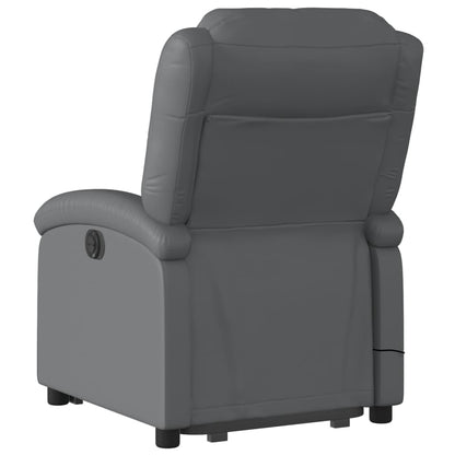 Poltrona Relax Ovar Elevatória com 6 Pontos de Massagens e Reclinação Manual em Couro Artificial - Cinzento - Design Moderno