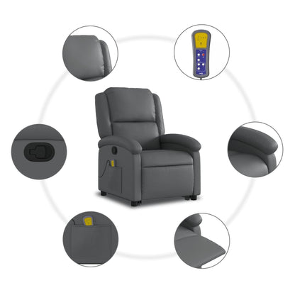 Poltrona Relax Ovar Elevatória com 6 Pontos de Massagens e Reclinação Manual em Couro Artificial - Cinzento - Design Moderno