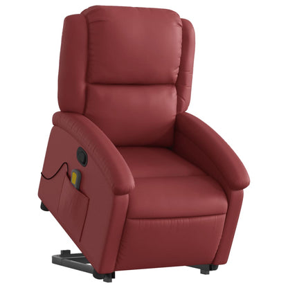 Poltrona Relax Ovar Elevatória com 6 Pontos de Massagens e Reclinação Manual em Couro Artificial - Vermelho Tinto - Design Moderno