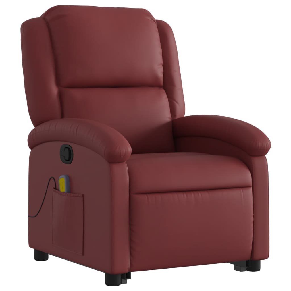 Poltrona Relax Ovar Elevatória com 6 Pontos de Massagens e Reclinação Manual em Couro Artificial - Vermelho Tinto - Design Moderno