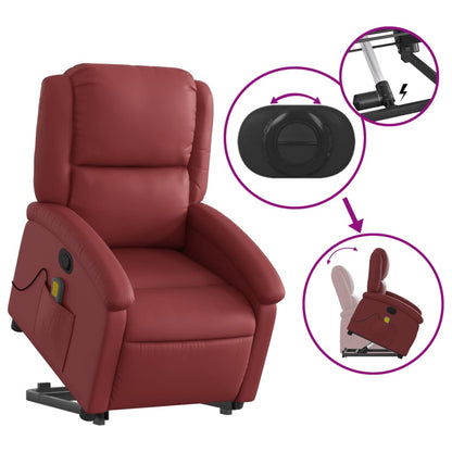 Poltrona Relax Ovar Elevatória com 6 Pontos de Massagens e Reclinação Manual em Couro Artificial - Vermelho Tinto - Design Moderno