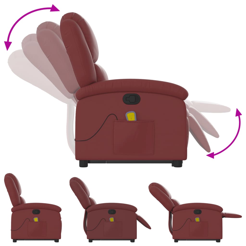 Poltrona Relax Ovar Elevatória com 6 Pontos de Massagens e Reclinação Manual em Couro Artificial - Vermelho Tinto - Design Moderno