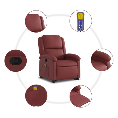 Poltrona Relax Ovar Elevatória com 6 Pontos de Massagens e Reclinação Manual em Couro Artificial - Vermelho Tinto - Design Moderno