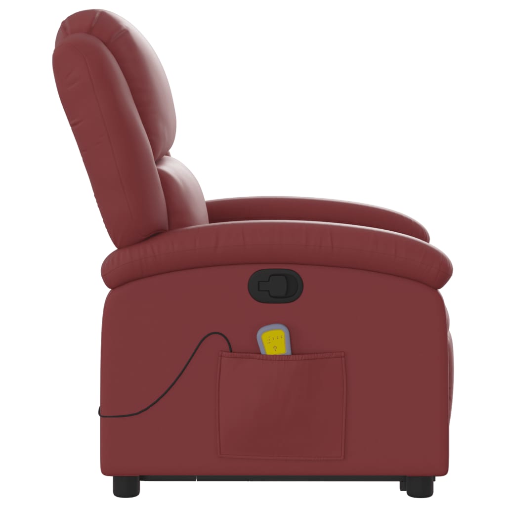 Poltrona Relax Ovar Elevatória com 6 Pontos de Massagens e Reclinação Manual em Couro Artificial - Vermelho Tinto - Design Moderno