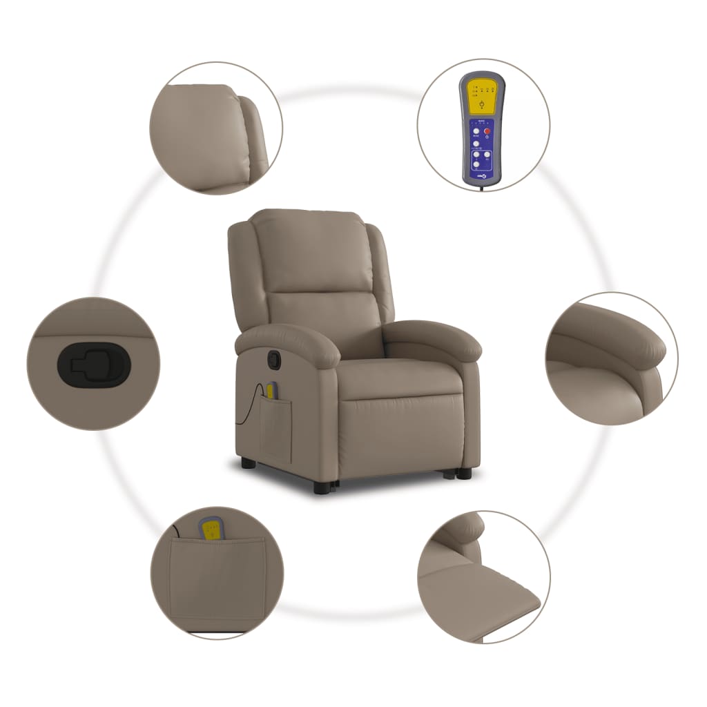 Poltrona Relax Ovar Elevatória com 6 Pontos de Massagens e Reclinação Manual em Couro Artificial - Cappuccino - Design Moderno