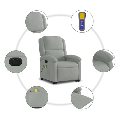 Poltrona Relax Ovar Elevatória com 6 Pontos de Massagens e Reclinação Elétrica em Veludo Macio - Cinzento Claro - Design Moderno