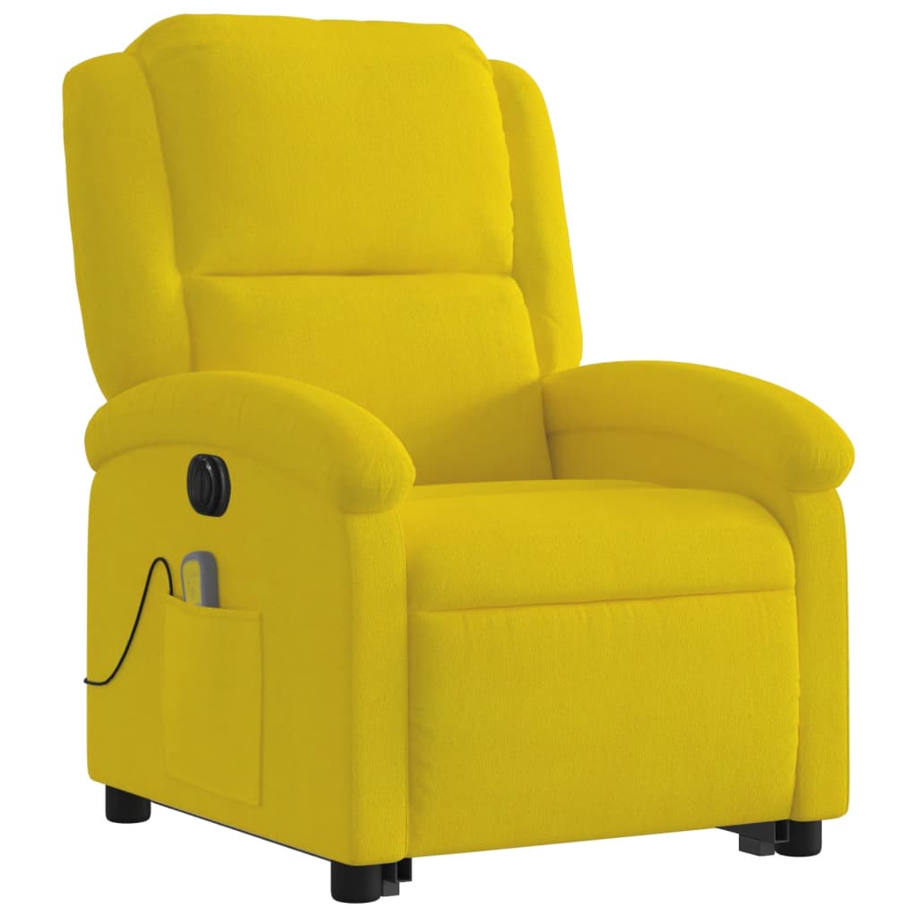 Poltrona massagens reclin. elevatória elétrica veludo amarelo