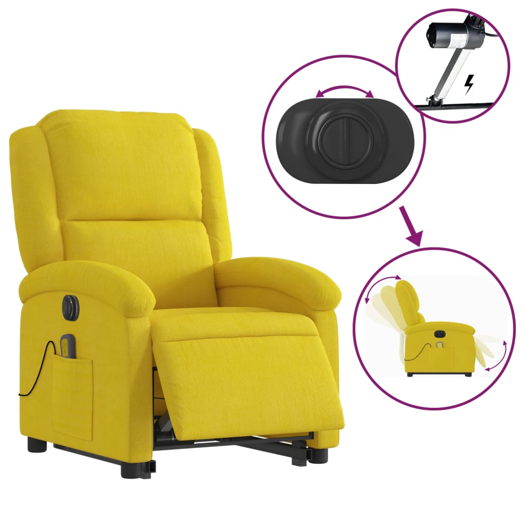 Poltrona massagens reclin. elevatória elétrica veludo amarelo