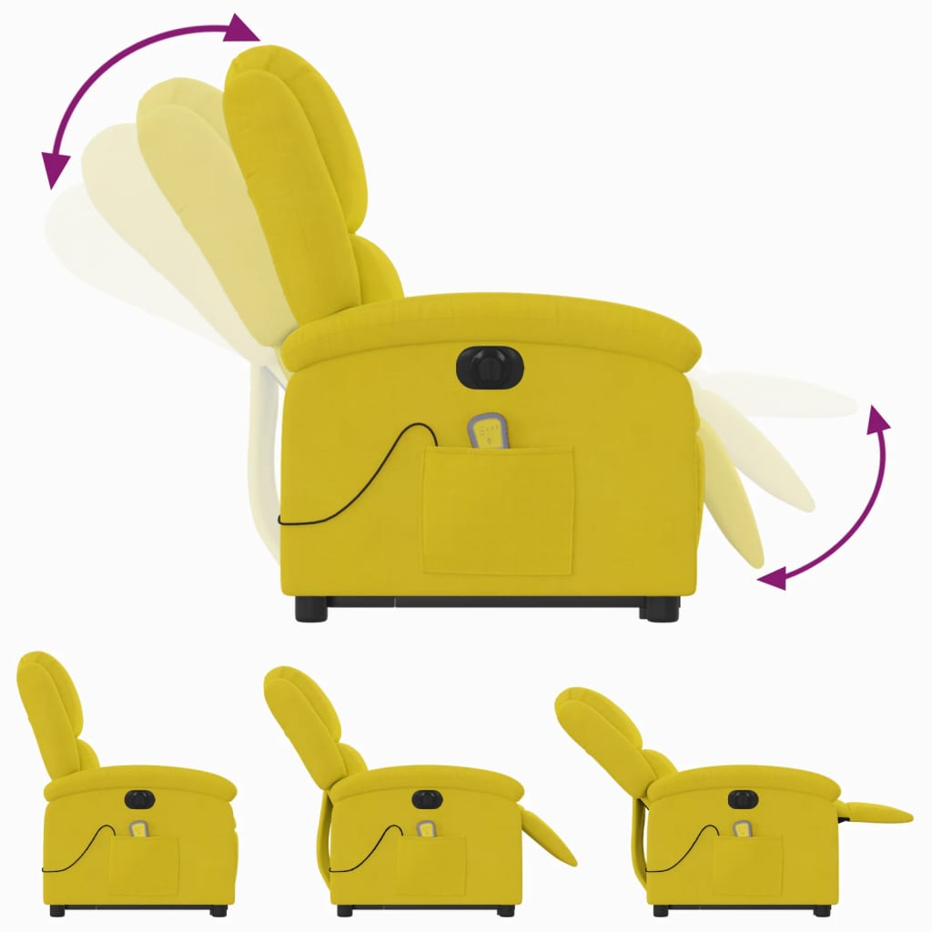 Poltrona massagens reclin. elevatória elétrica veludo amarelo