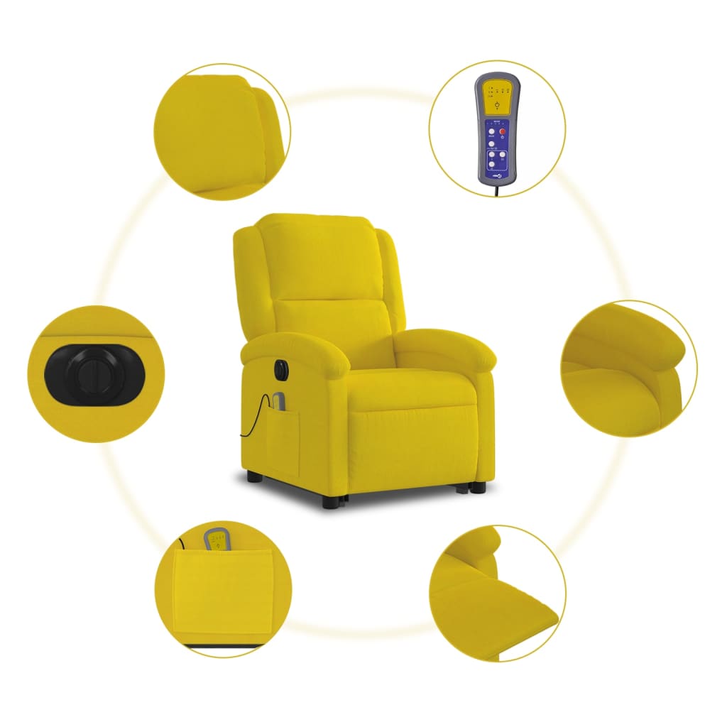 Poltrona massagens reclin. elevatória elétrica veludo amarelo